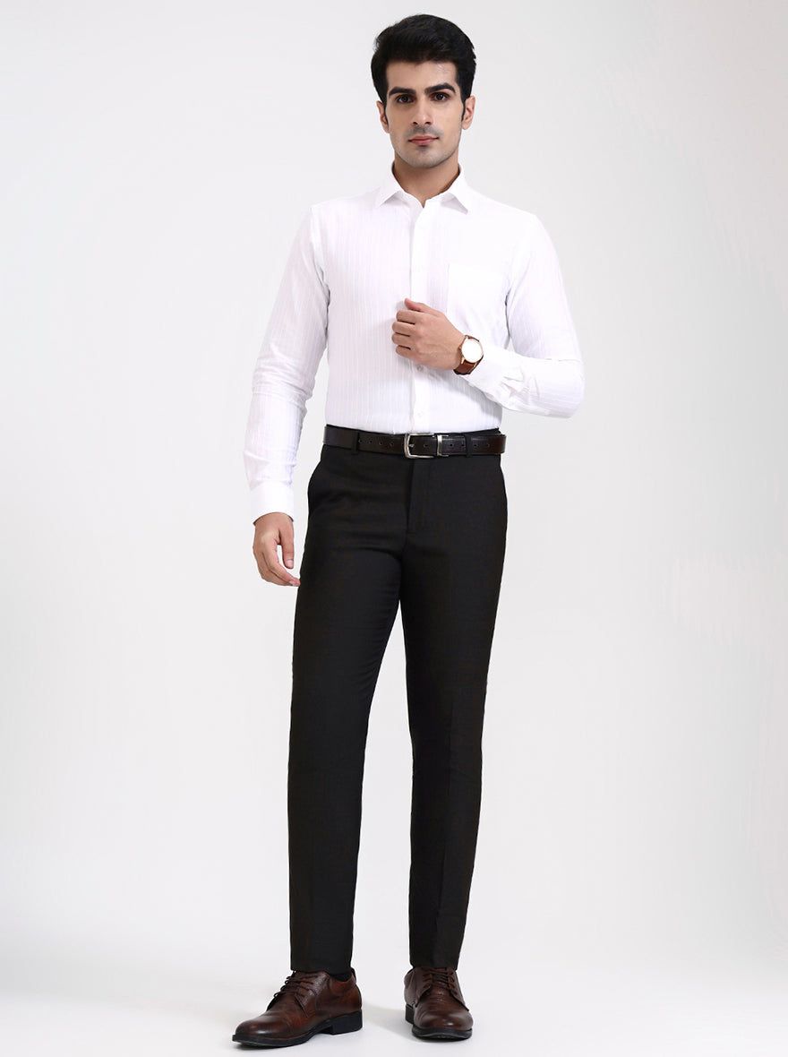 Brown Solid Super Slim Fit Formal Trouser | Greenfibre