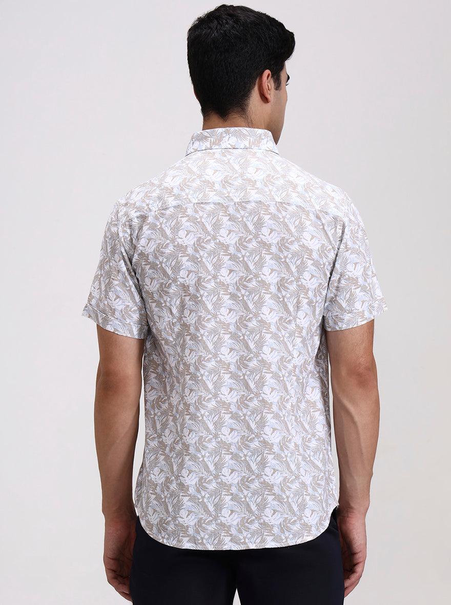 Khaki Printed Slim Fit Casual Shirt | Greenfibre