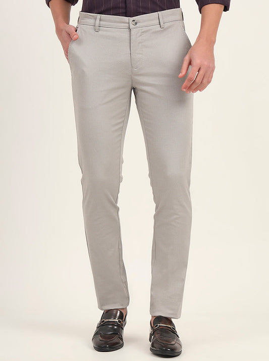 Light Grey Solid Super Slim Fit Casual Trouser | Greenfibre