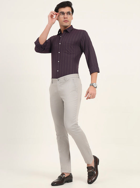 Light Grey Solid Super Slim Fit Casual Trouser | Greenfibre