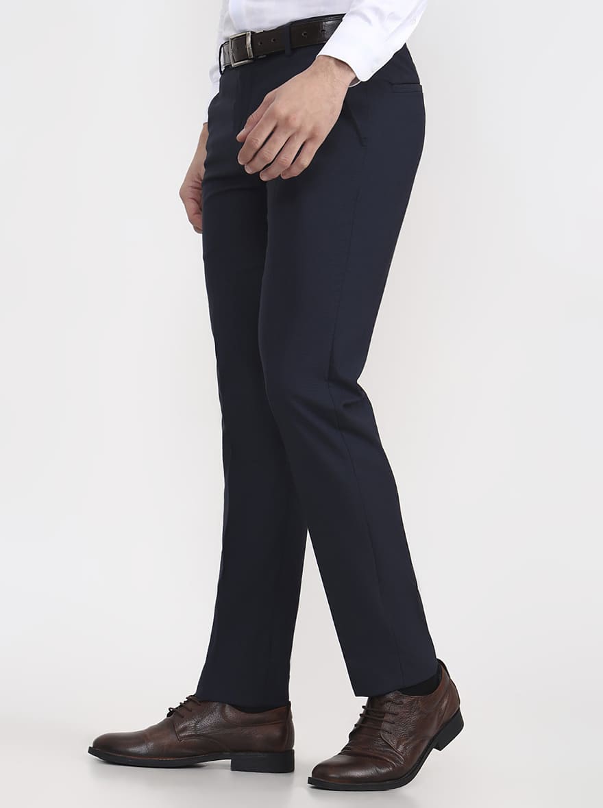 Blue Solid Super Slim Fit Formal Trouser | Greenfibre