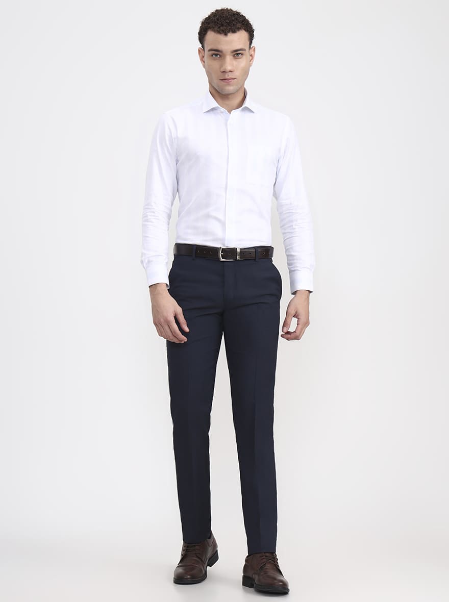 Blue Solid Super Slim Fit Formal Trouser | Greenfibre