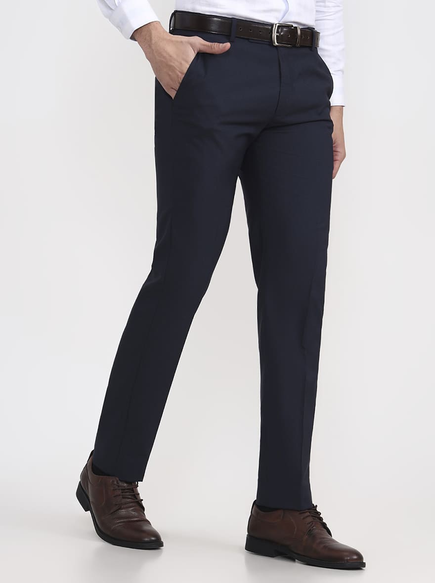 Blue Solid Super Slim Fit Formal Trouser | Greenfibre