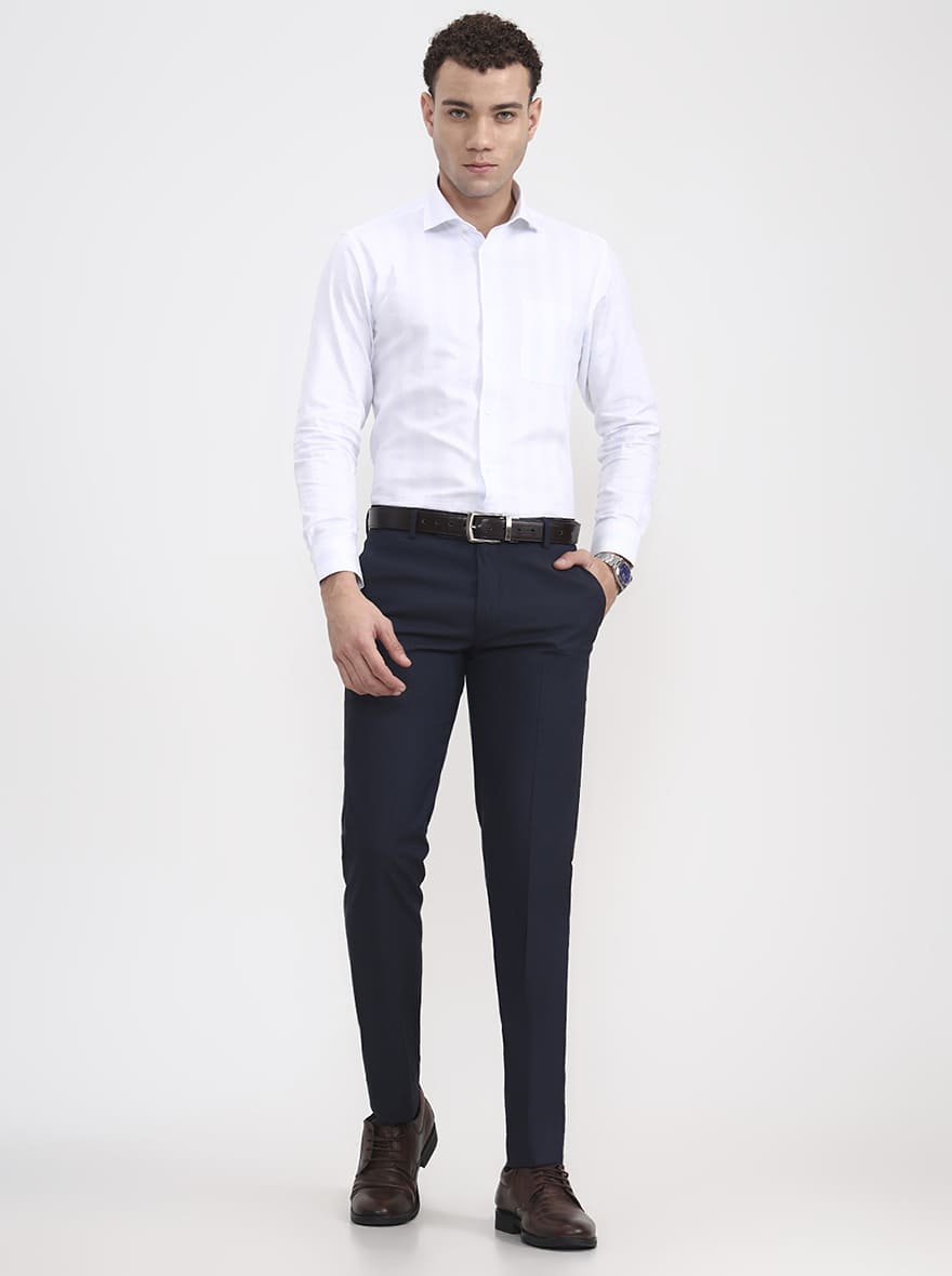 Blue Solid Super Slim Fit Formal Trouser | Greenfibre
