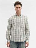 Cream Checked Smart Fit Semi Casual Shirt | Greenfibre