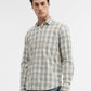 Cream Checked Smart Fit Semi Casual Shirt | Greenfibre
