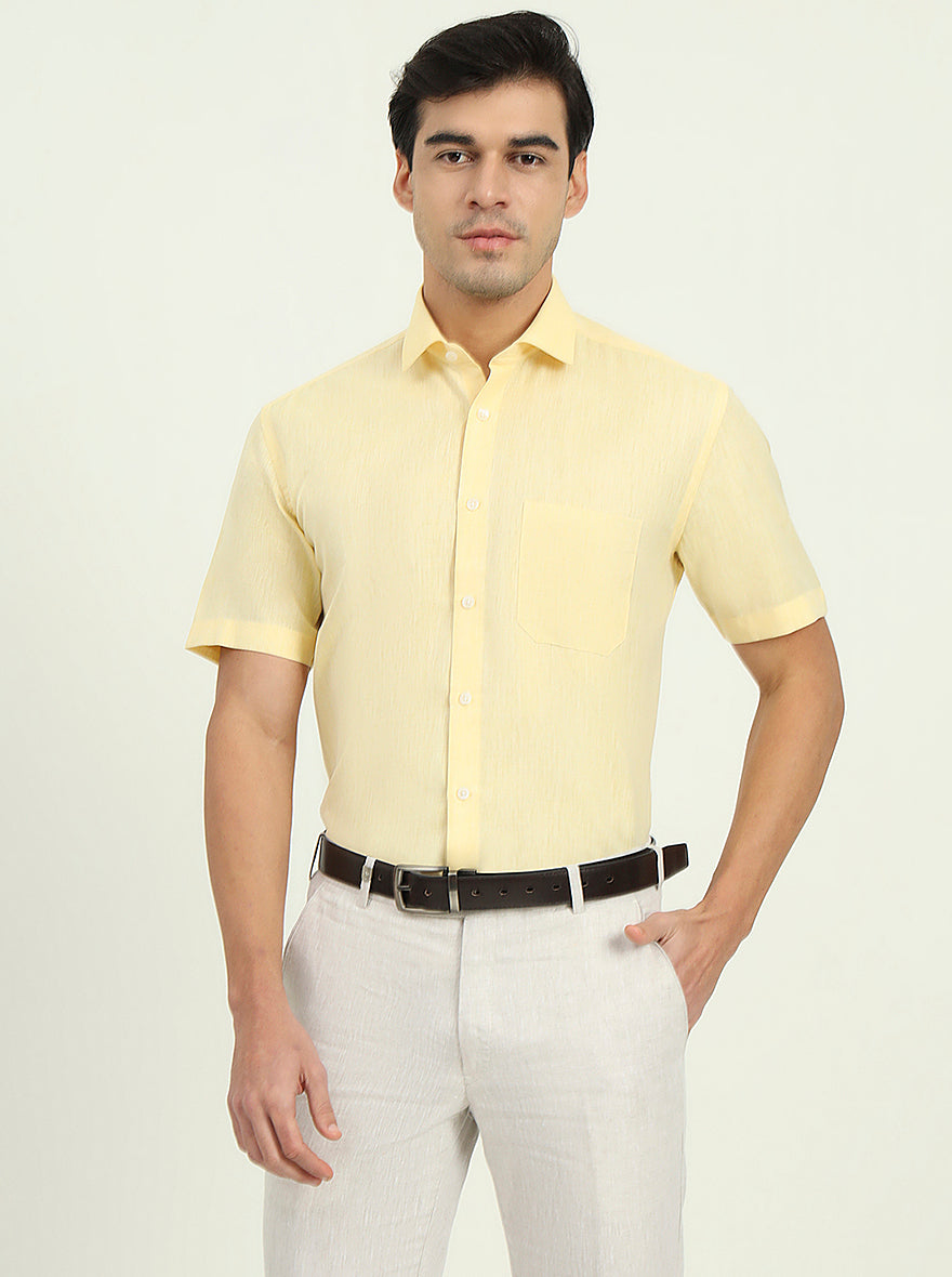 Light Yellow Solid Regular Fit Formal Shirt | Greenfibre