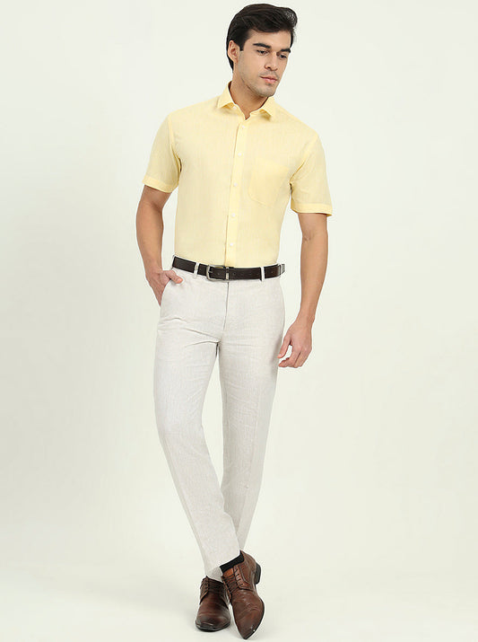 Light Yellow Solid Regular Fit Formal Shirt | Greenfibre