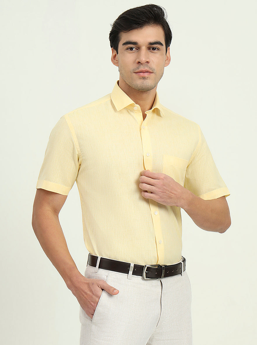 Light Yellow Solid Regular Fit Formal Shirt | Greenfibre