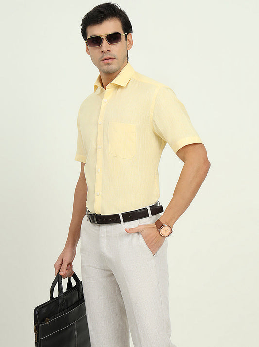 Light Yellow Solid Regular Fit Formal Shirt | Greenfibre