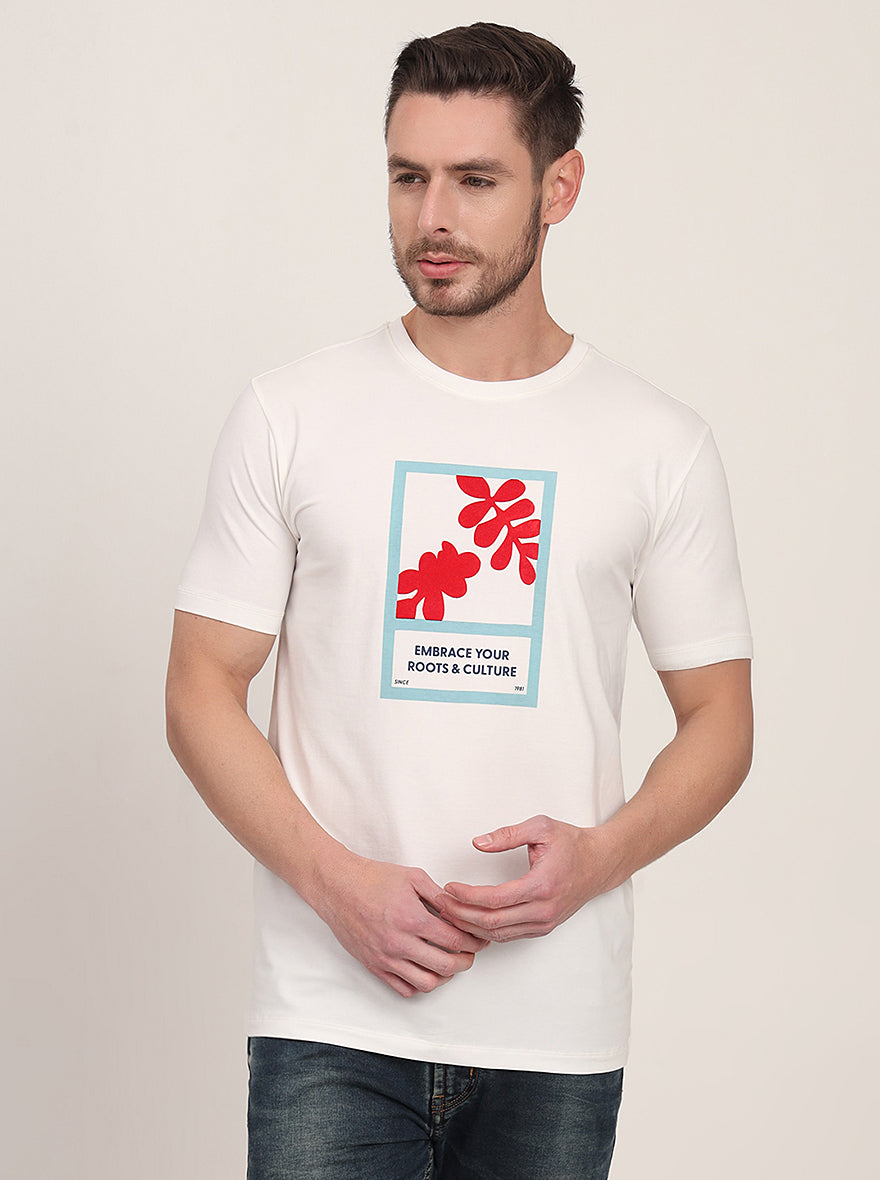 White Printed Slim Fit T-Shirt | JadeBlue
