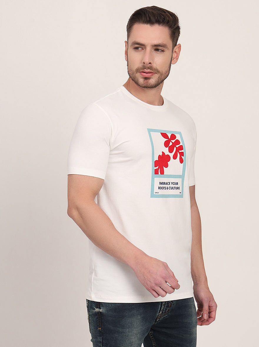 White Printed Slim Fit T-Shirt | JadeBlue