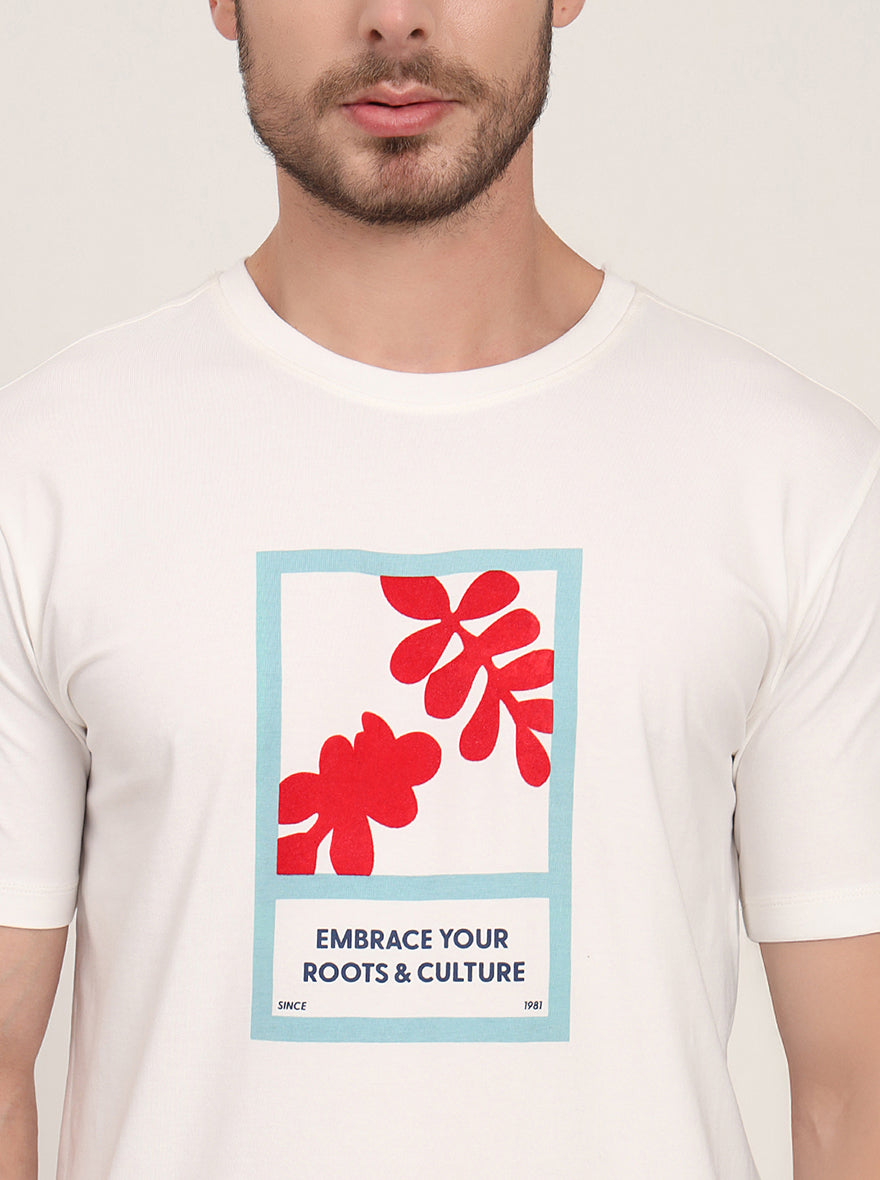 White Printed Slim Fit T-Shirt | JadeBlue