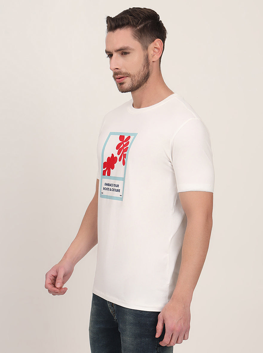 White Printed Slim Fit T-Shirt | JadeBlue