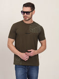 Olive Printed Slim Fit T-Shirt | JadeBlue