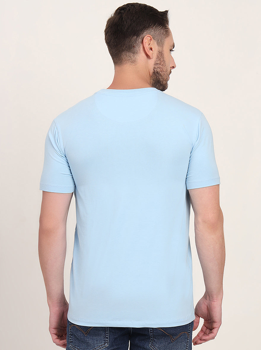 Light Blue Printed Slim Fit T-Shirt | JadeBlue