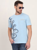Light Blue Printed Slim Fit T-Shirt | JadeBlue