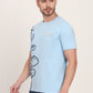 Light Blue Printed Slim Fit T-Shirt | JadeBlue
