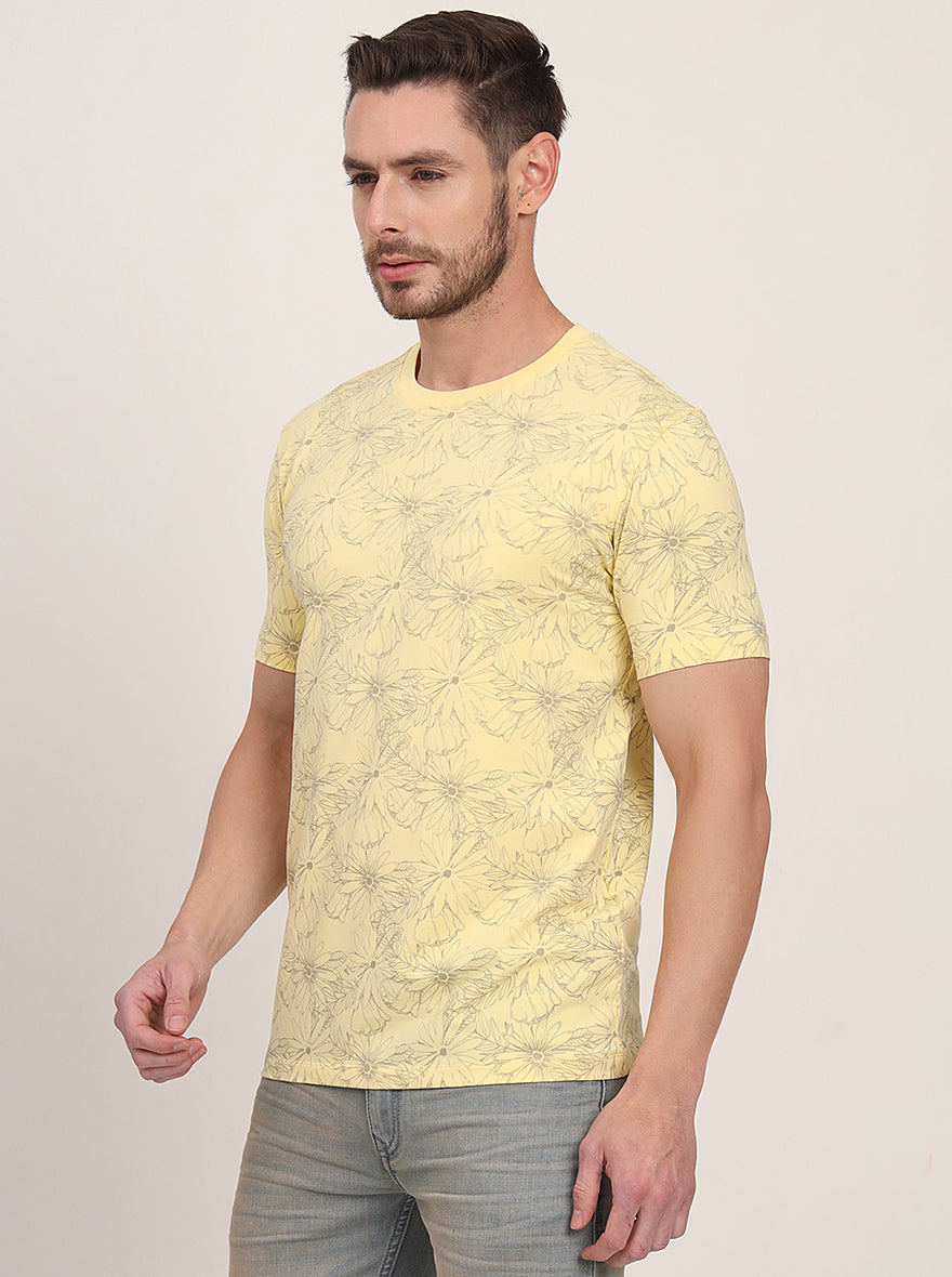 Light Yellow Printed Slim Fit T-Shirt | JadeBlue
