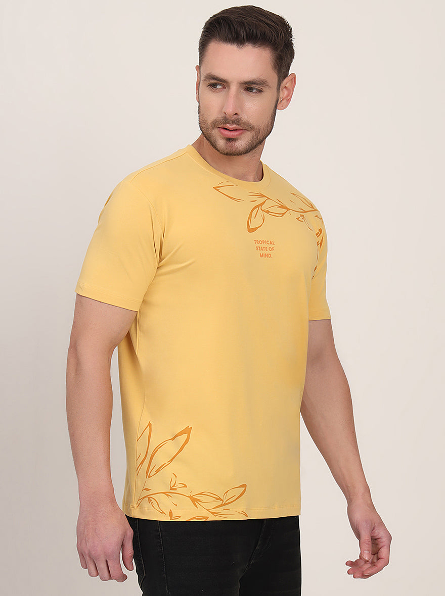 Yellow Printed Slim Fit T-Shirt | JadeBlue