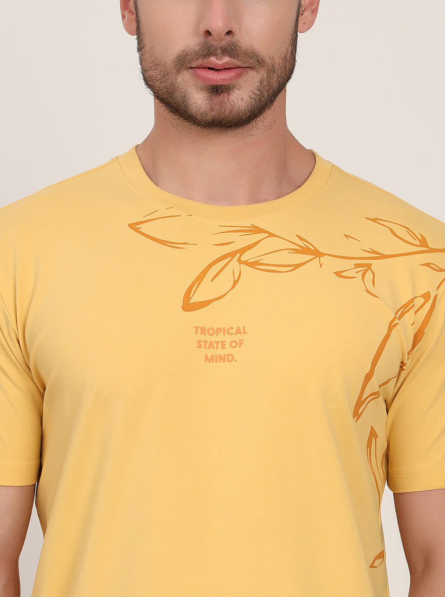 Yellow Printed Slim Fit T-Shirt | JadeBlue