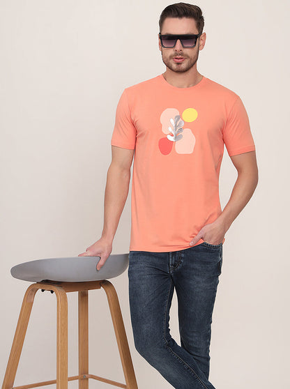 Peach Printed Slim Fit T-Shirt | JadeBlue