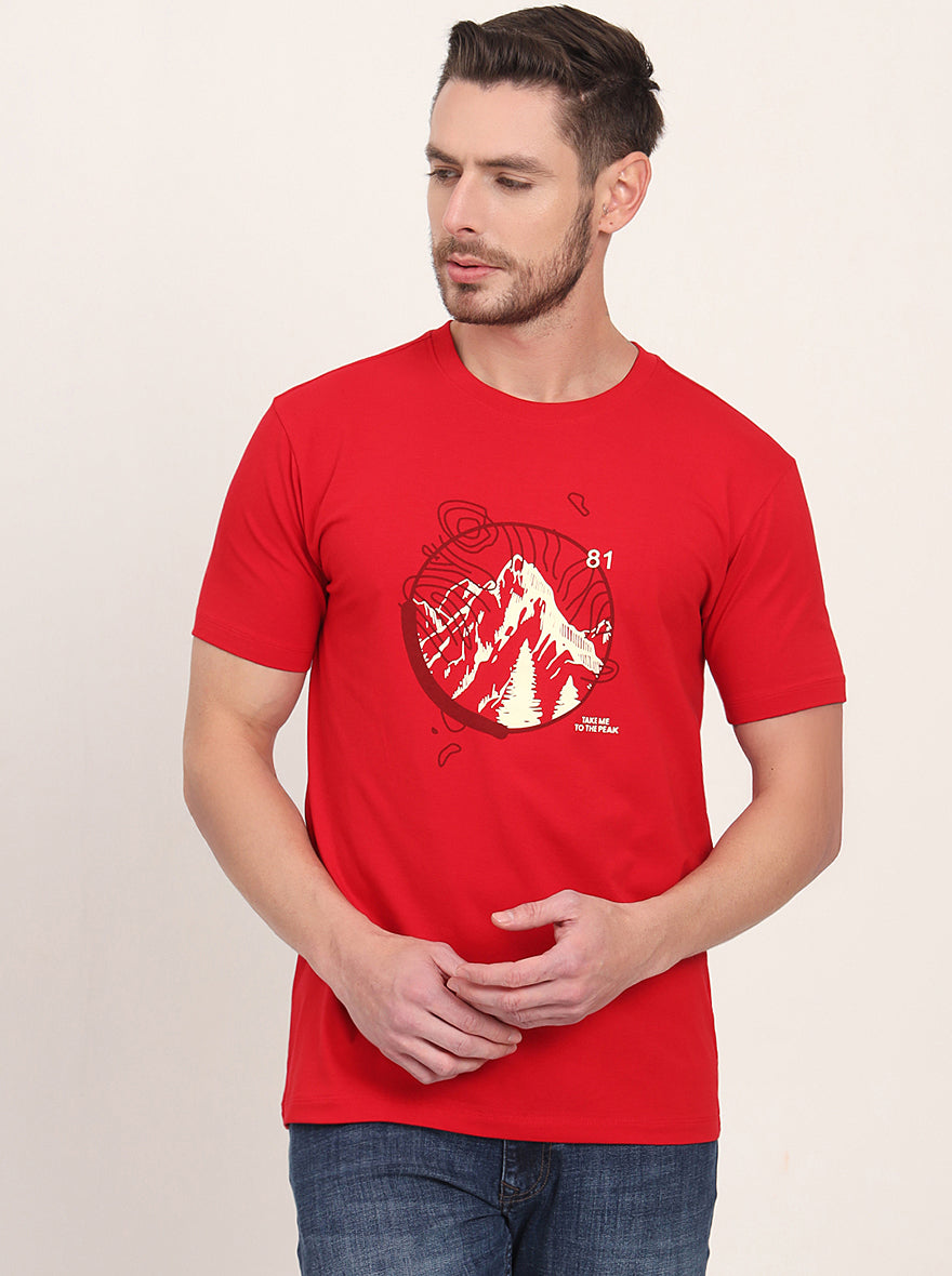 Red Printed Slim Fit T-Shirt | JadeBlue