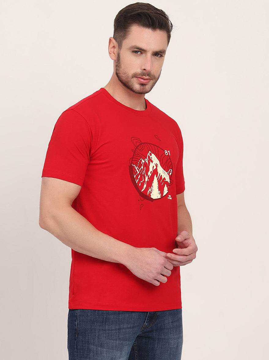 Red Printed Slim Fit T-Shirt | JadeBlue