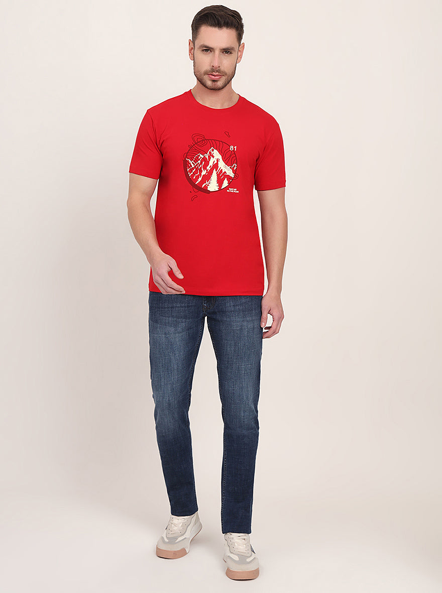 Red Printed Slim Fit T-Shirt | JadeBlue