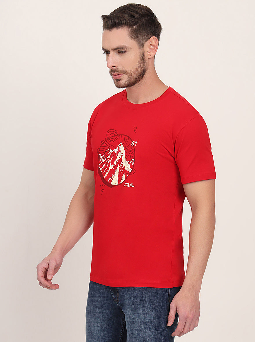 Red Printed Slim Fit T-Shirt | JadeBlue