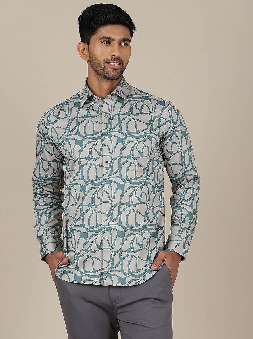 Green Printed Slim Fit Party Wear Shirt | Greenfibre