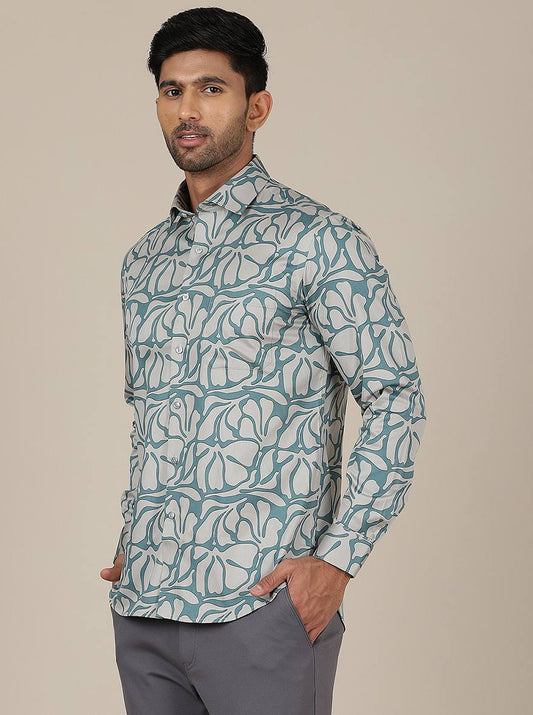 Green Printed Slim Fit Party Wear Shirt | Greenfibre