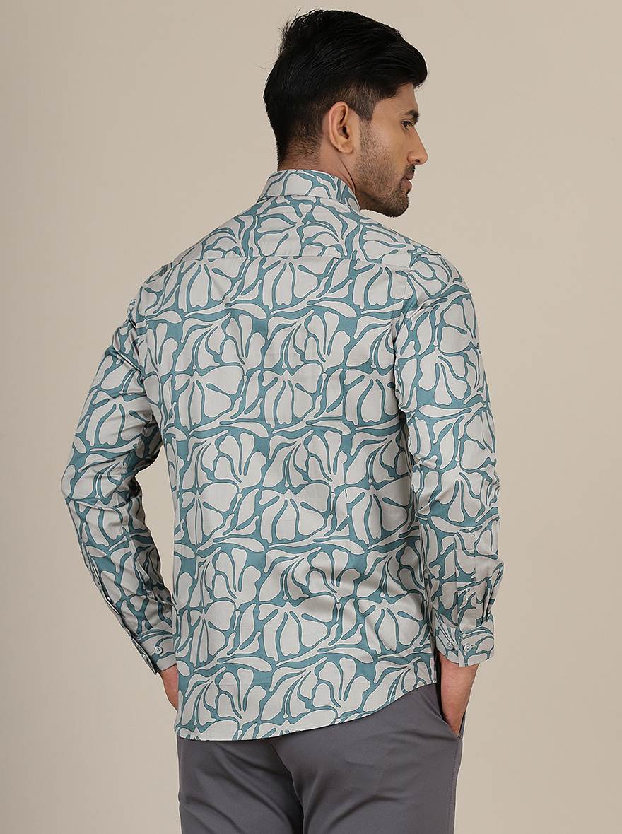 Green Printed Slim Fit Party Wear Shirt | Greenfibre