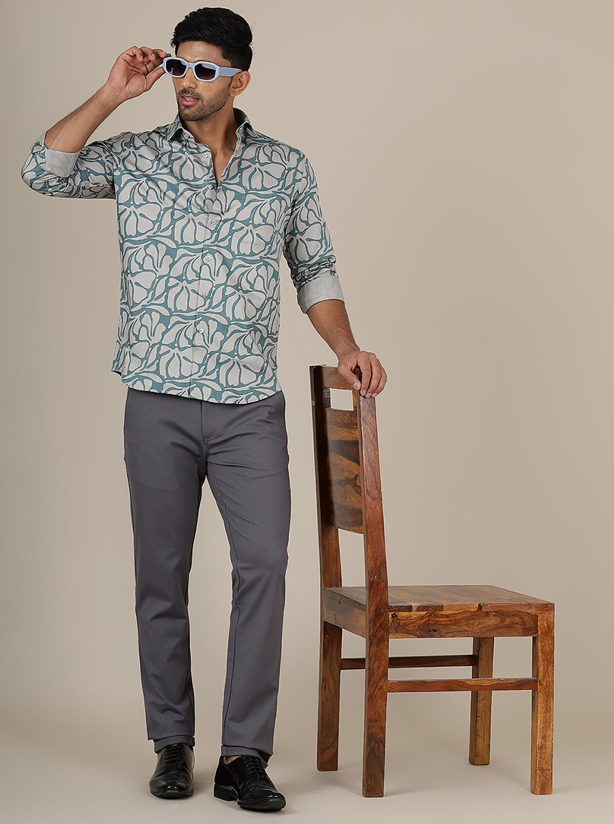 Green Printed Slim Fit Party Wear Shirt | Greenfibre