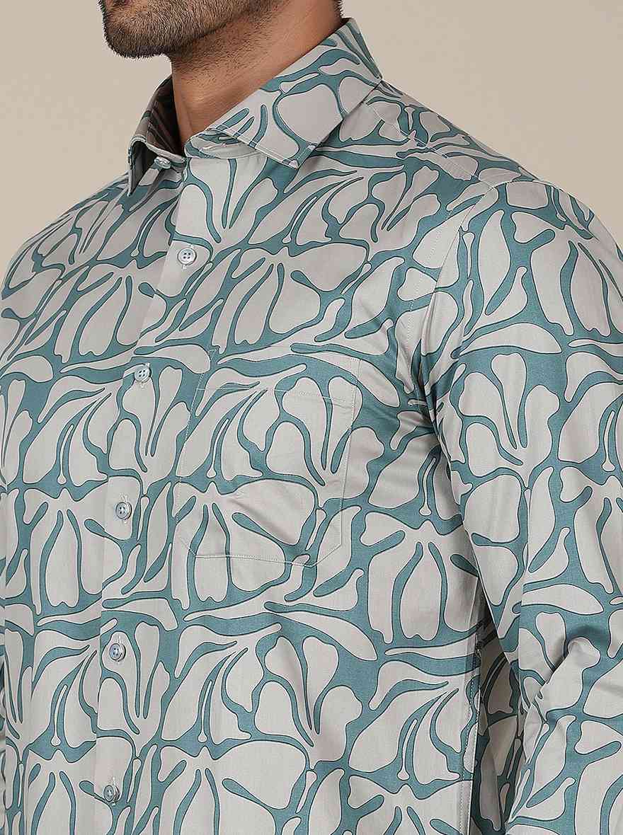 Green Printed Slim Fit Party Wear Shirt | Greenfibre