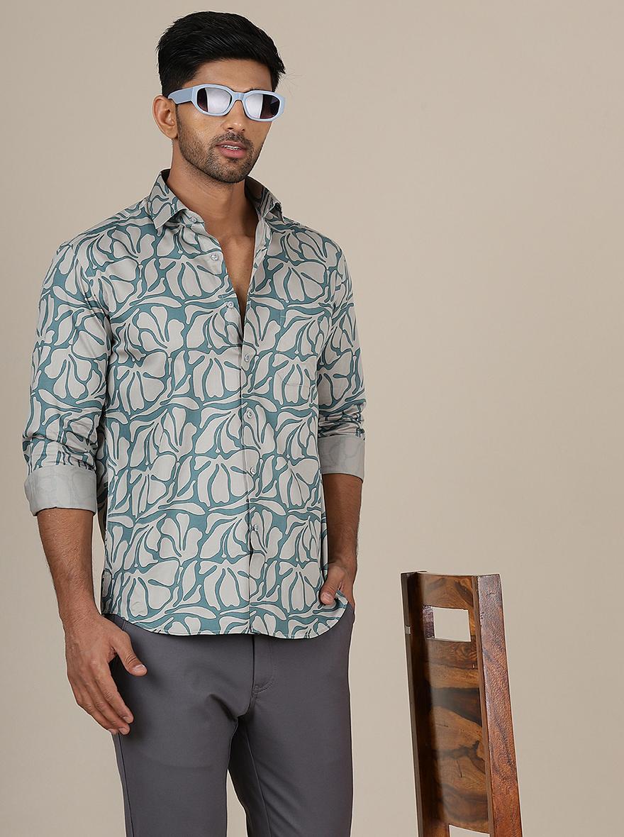 Green Printed Slim Fit Party Wear Shirt | Greenfibre