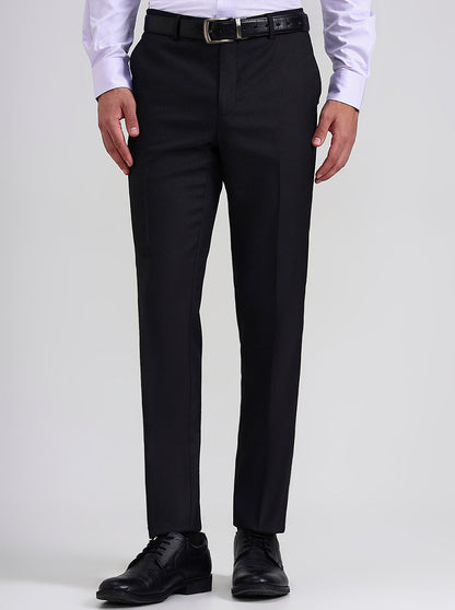 Black Printed Slim Fit Formal Trouser | Greenfibre