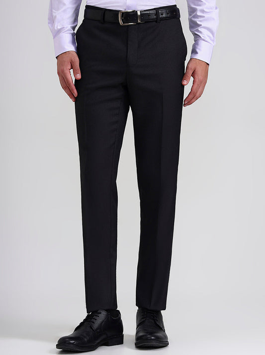 Black Printed Slim Fit Formal Trouser | Greenfibre