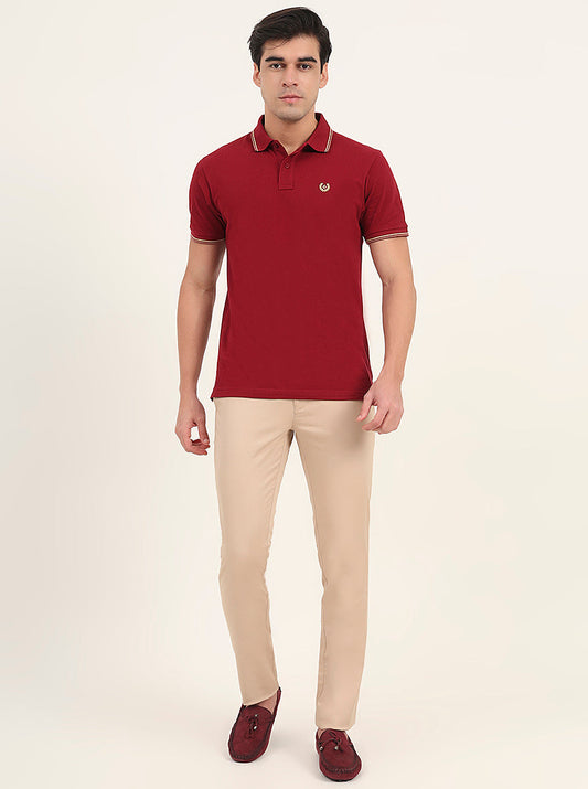 Beige Solid Super Slim Fit Casual Trouser | Greenfibre