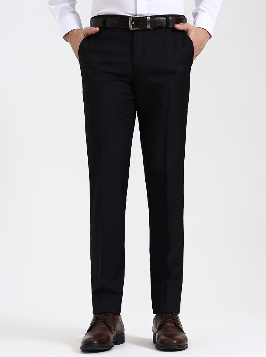Black Solid Super Slim Fit Formal Trouser | Greenfibre