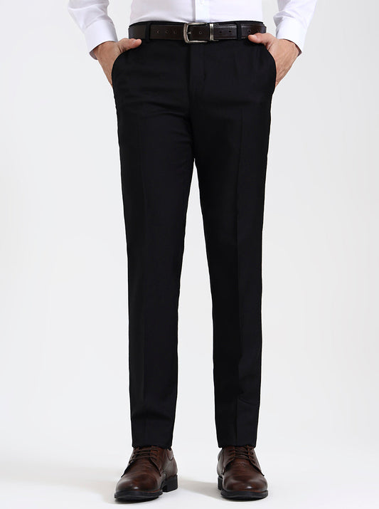 Black Solid Super Slim Fit Formal Trouser | Greenfibre