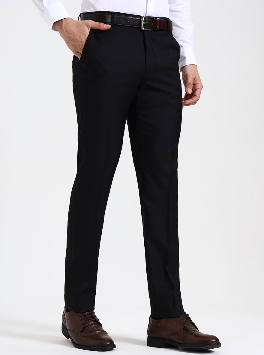 Black Solid Super Slim Fit Formal Trouser | Greenfibre