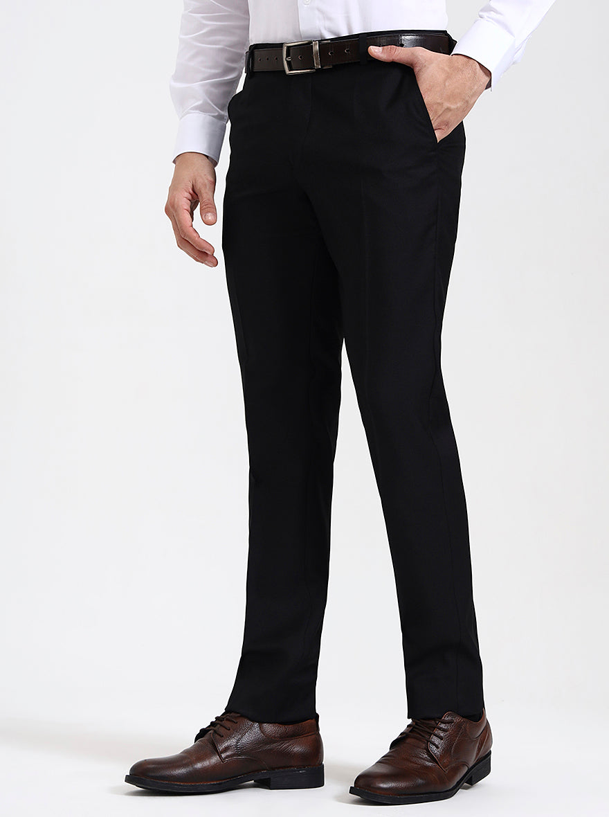 Black Solid Super Slim Fit Formal Trouser | Greenfibre