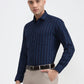 Navy Blue Striped Slim Fit Formal Shirt | Greenfibre