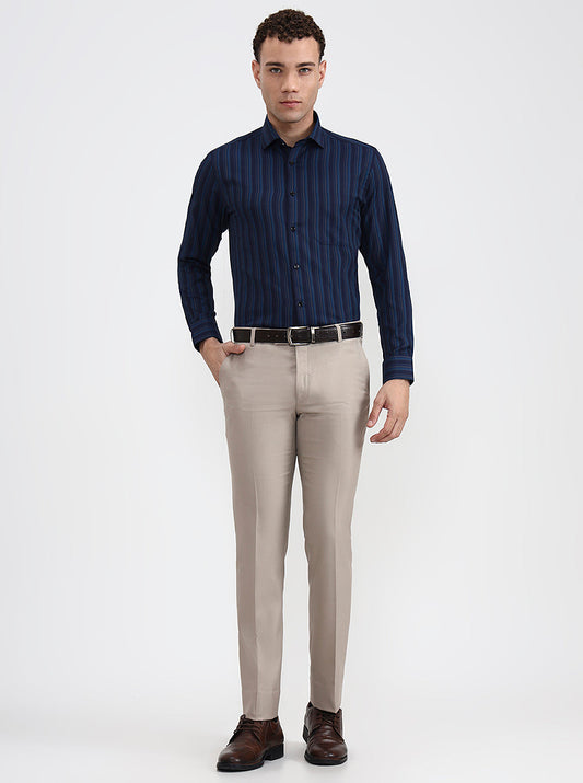 Navy Blue Striped Slim Fit Formal Shirt | Greenfibre
