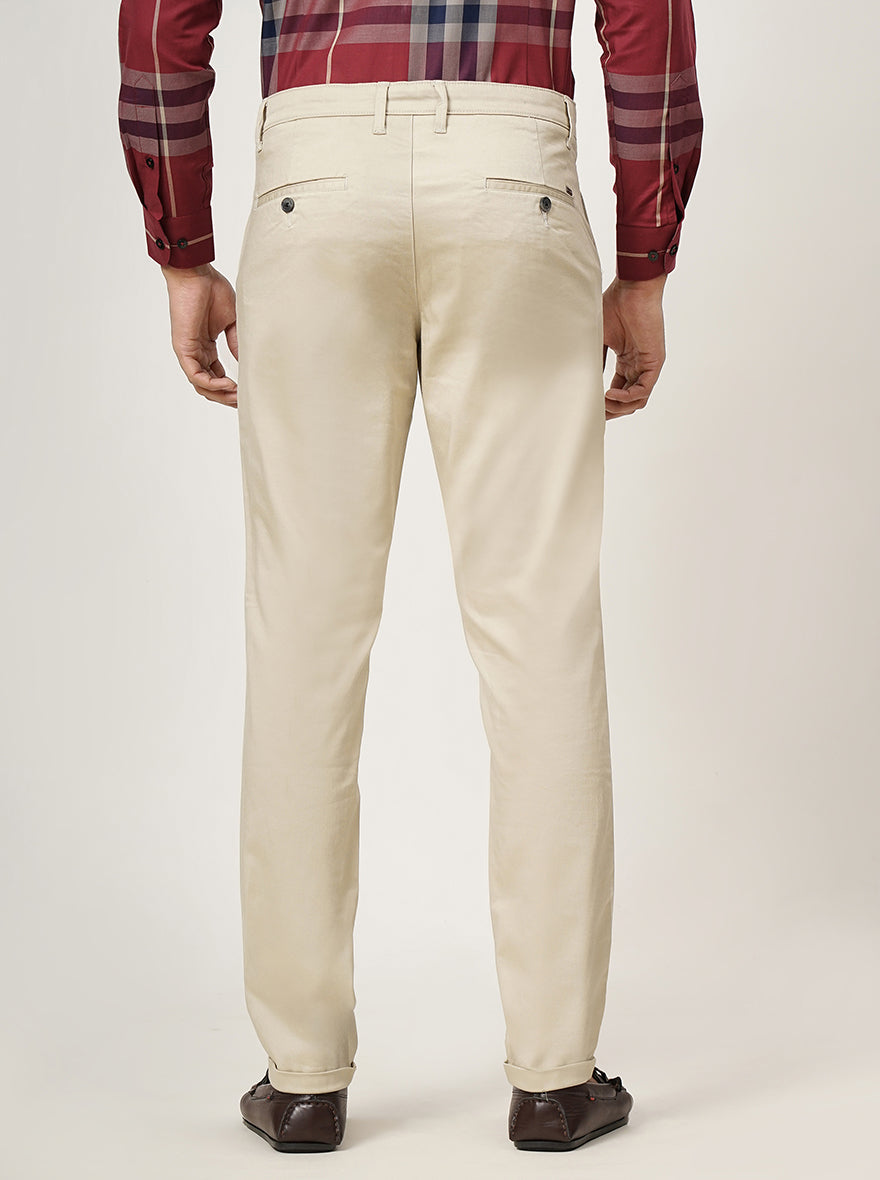 Cream Solid Neo Fit Casual Trouser | Greenfibre