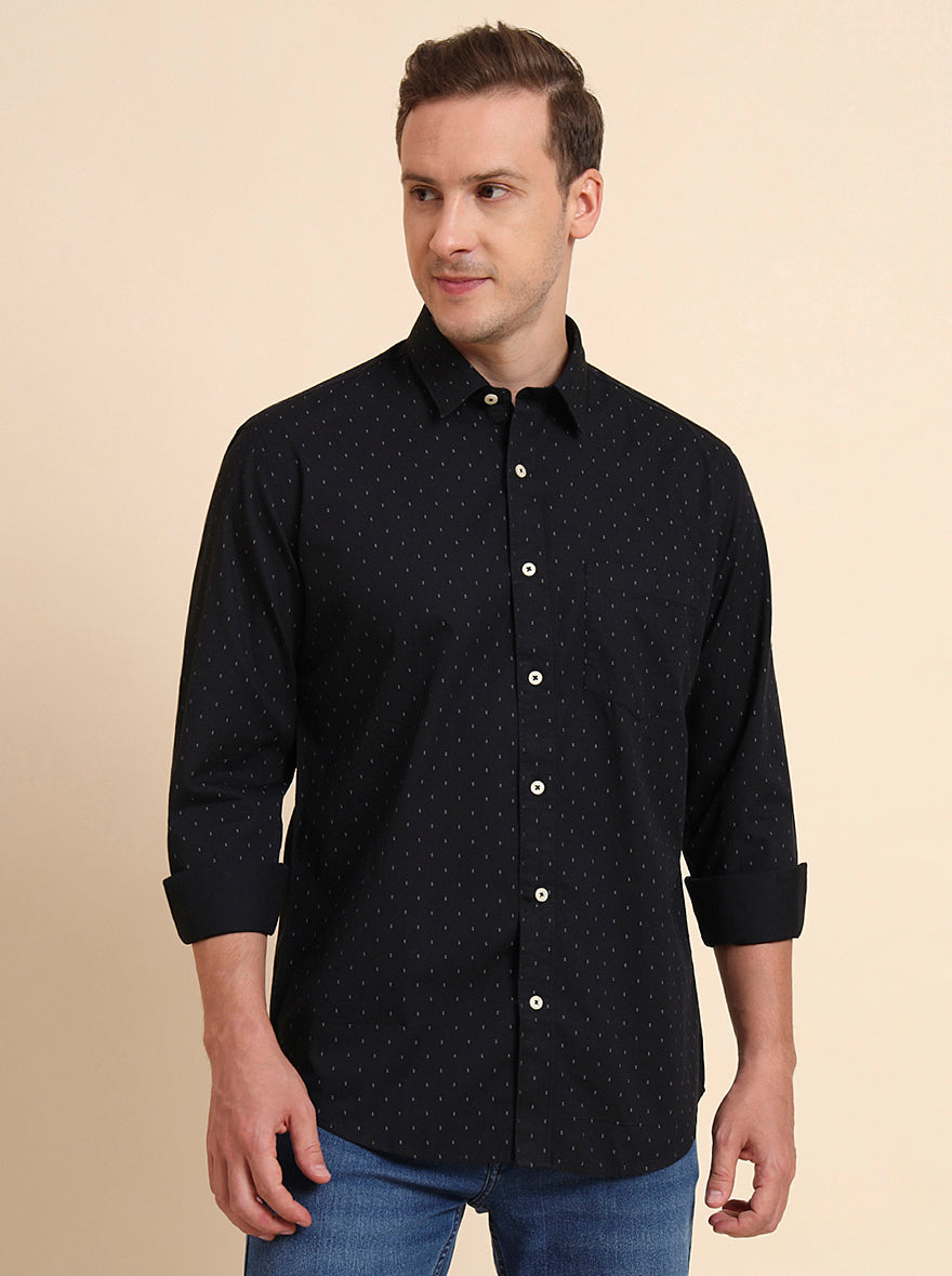Black Printed Smart Fit Semi Casual Shirt | Greenfibre
