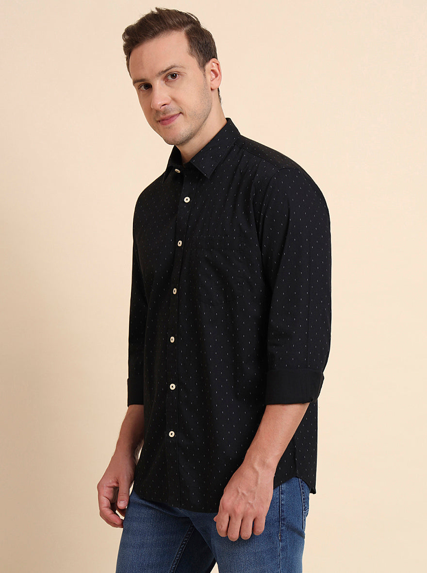 Black Printed Smart Fit Semi Casual Shirt | Greenfibre