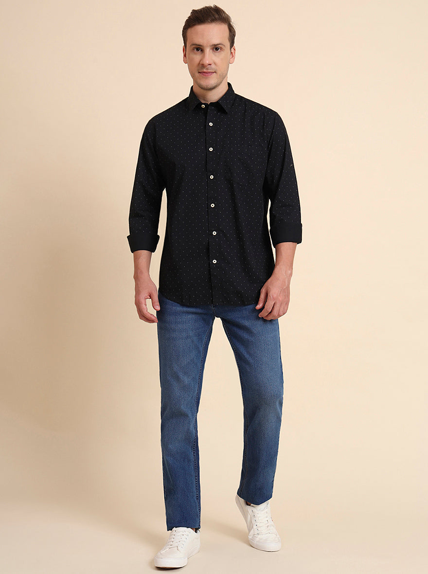 Black Printed Smart Fit Semi Casual Shirt | Greenfibre