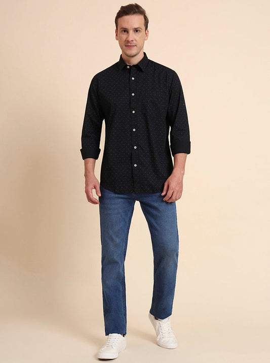 Black Printed Smart Fit Semi Casual Shirt | Greenfibre